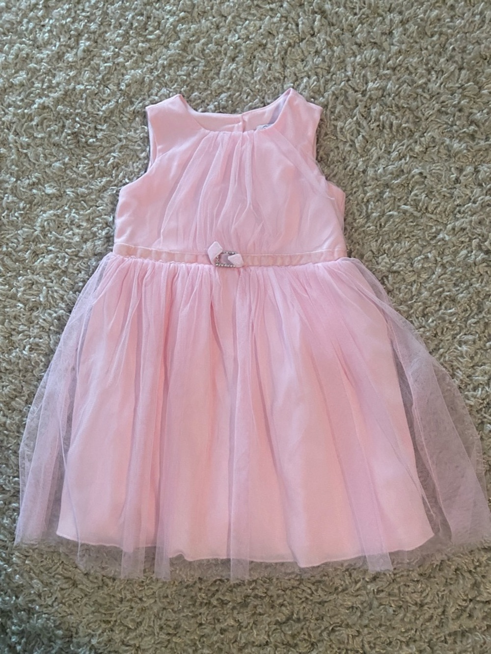 Sleeveless Pink Tulle Party Dress for Girls with Waist Bow